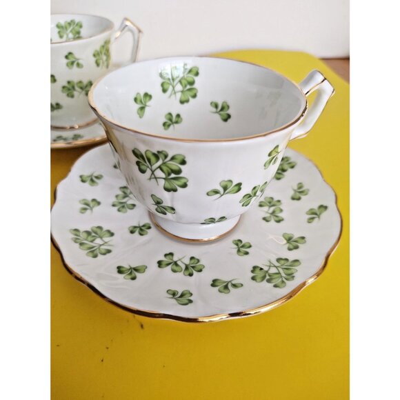 Vintage Aynsley Shamrock Bone China Footed Cup and Saucer Sets (2sets) - Picture 5 of 12